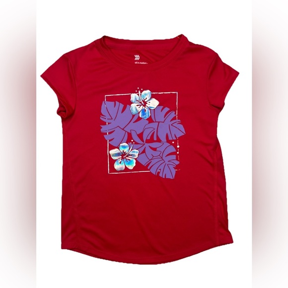 All in motion Graphic Tee Girls Kids athletic top summer Pink Aloha Flower - Picture 1 of 7